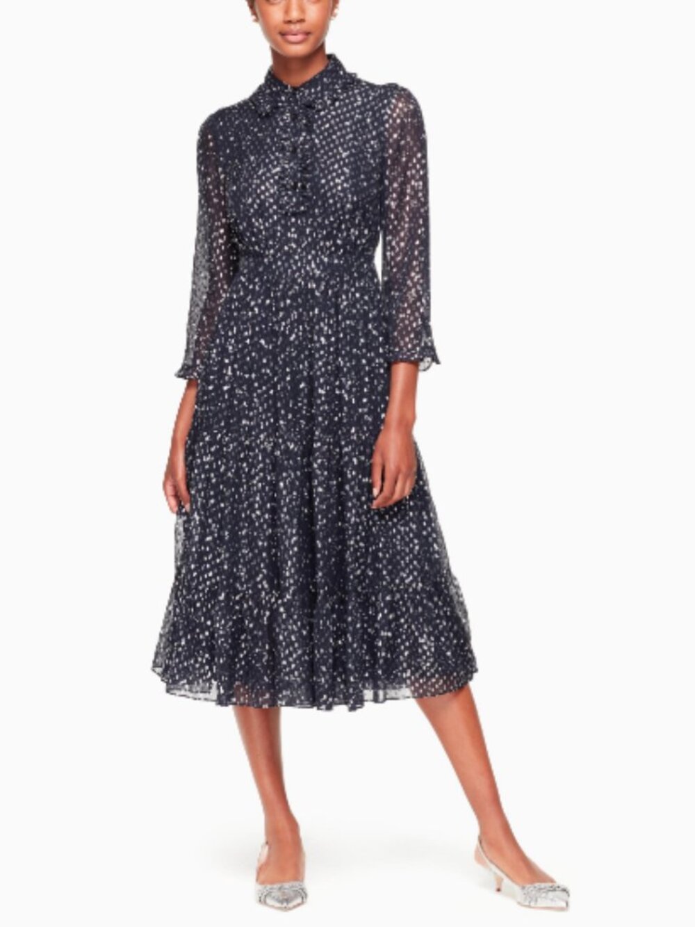 Rare - Kate Spade Night Sky Dot Silk Midi Dress- Size 8